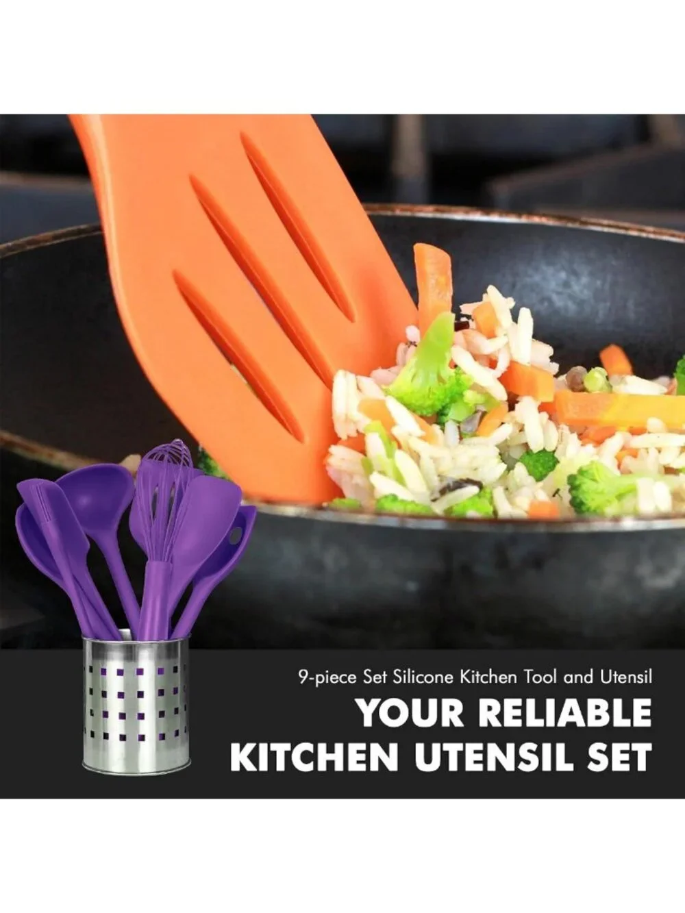 9-Piece Premium Silicone Kitchen Utensil Set - Heat Resistant, Non-Stick, Purple
